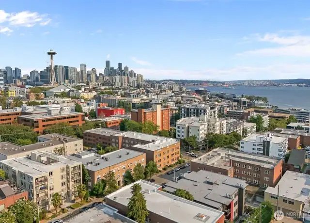Seattle aerial with Space Needle, Seattle Stays