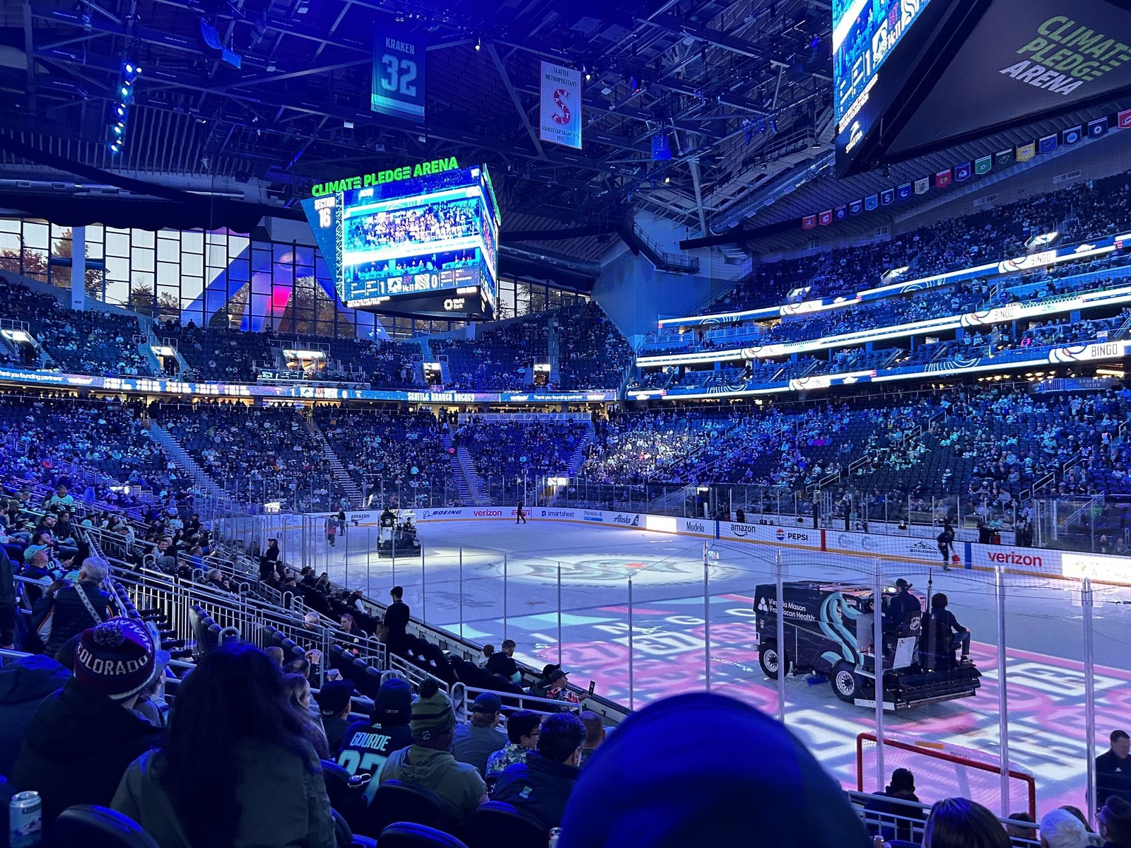 Inside Climate Pledge Arena during a Kraken game