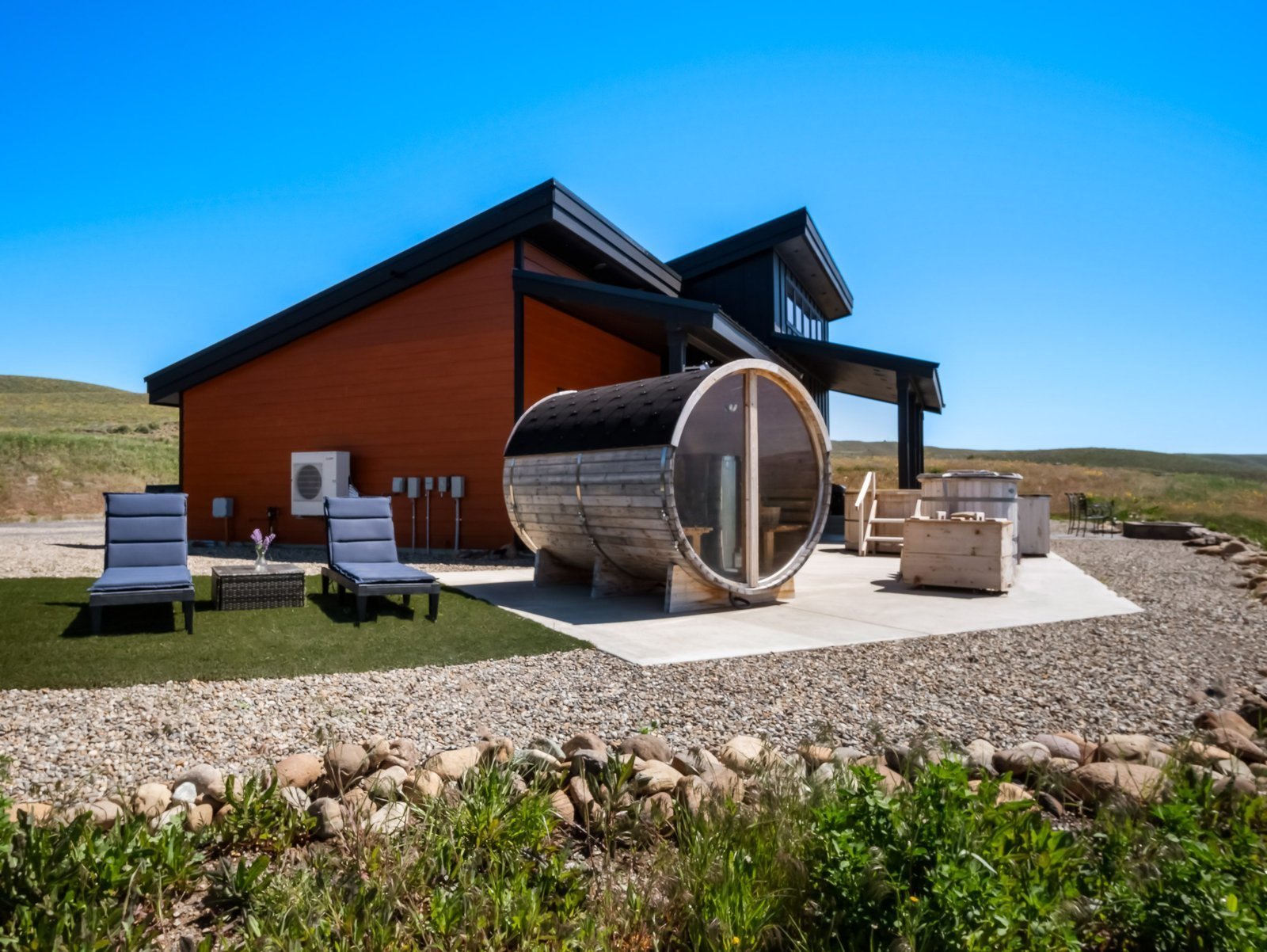 Barrel sauna and lounge chairs at Deer Valley
