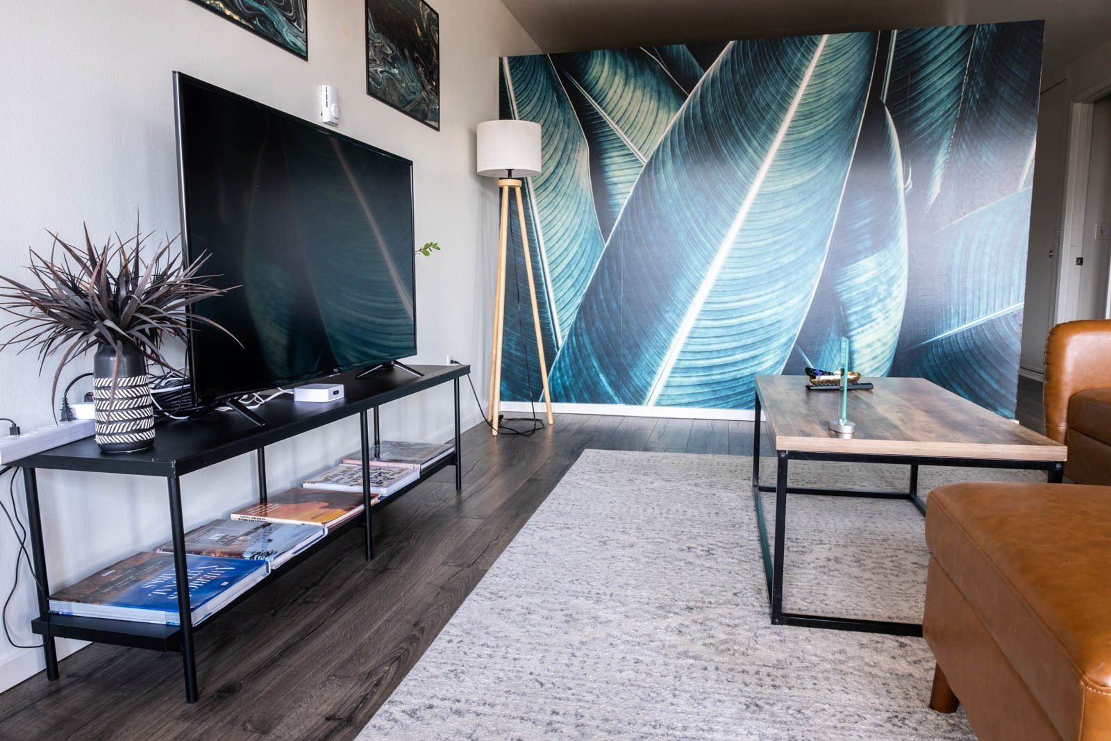 Living room media wall at The Nest